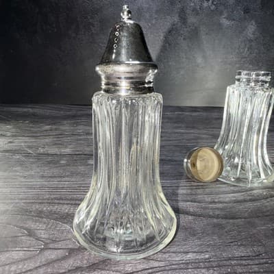 Vintage Leonard Crystal SilverPlated 6" Tall Salt & Pepper Shakers - Thumbnail 12