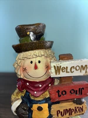 Harvest Fall Decor Figurine-Farmer With Welcome To Our Patch Sign 8 “ Tall - Thumbnail 3