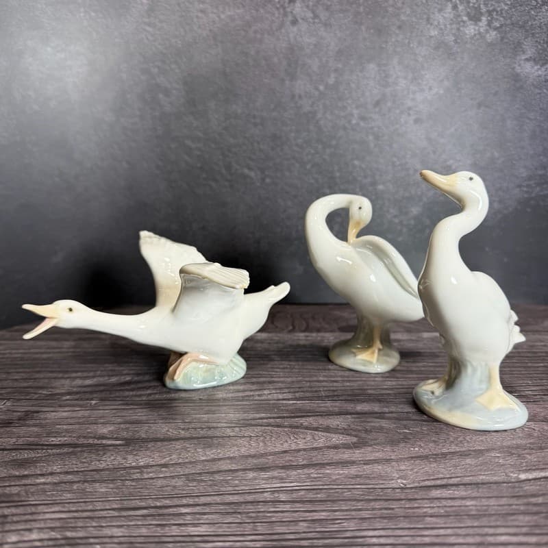 Vintage Lladro Porcelain Geese Figurines Set of 3 - Retired Spain (#4551, #4552,