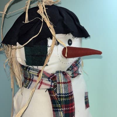 Primitive Stuffed Snowman Large 20” Pillow Primitive Patchwork Plaid Buttons - Thumbnail 3