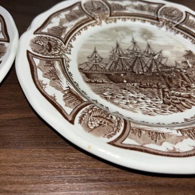 J&G Meakin Designer Plate Americana Style House Ironstone Brown Ships Harbor VTG - Thumbnail 6