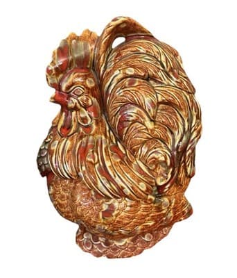 Vintage Atlantic Mold Hand Painted Ceramic Hen Rooster Chicken Cookie Jar Brown