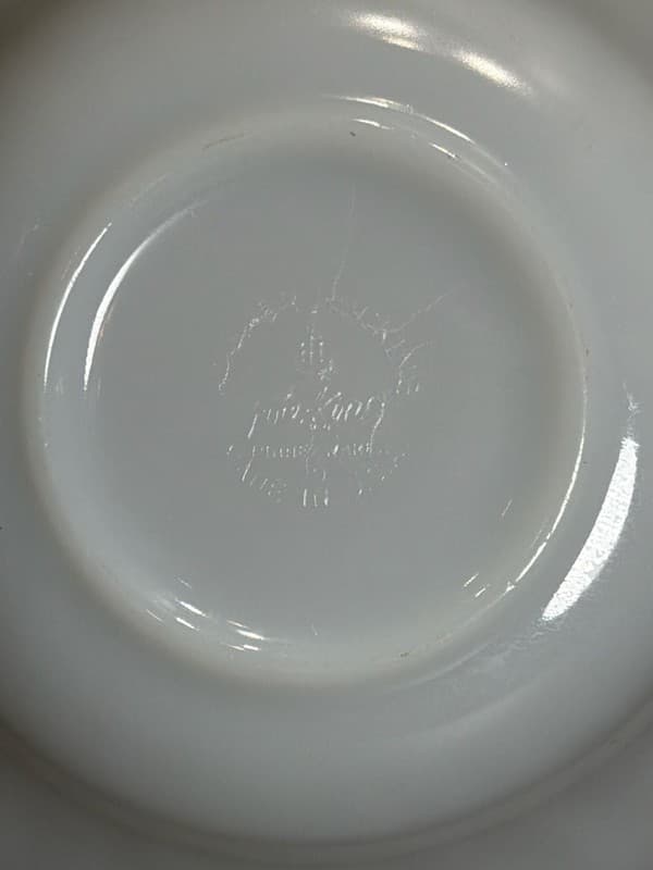 Fire-King Swirl White Milk Glass Serving Bowl with Gold Trim 8.5" - Thumbnail 8