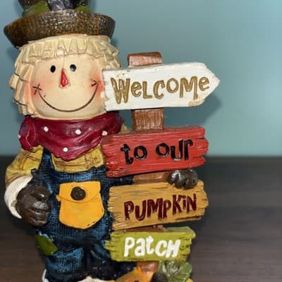Harvest Fall Decor Figurine-Farmer With Welcome To Our Patch Sign 8 “ Tall - Thumbnail 5