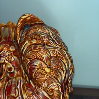 Vintage Atlantic Mold Hand Painted Ceramic Hen Rooster Chicken Cookie Jar Brown - Thumbnail 5