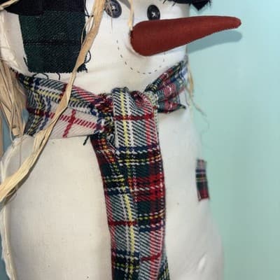 Primitive Stuffed Snowman Large 20” Pillow Primitive Patchwork Plaid Buttons - Thumbnail 5