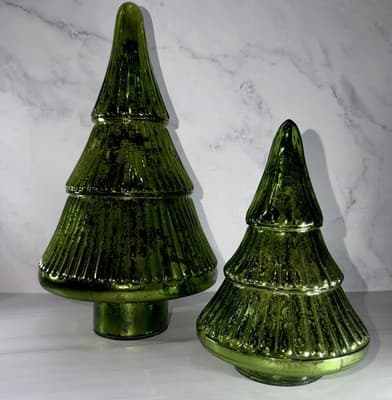GREEN METALLIC Glass Christmas Tree Mercury SCULPTURE HOLIDAY DECOR 13” 8”