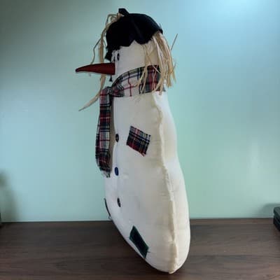 Primitive Stuffed Snowman Large 20” Pillow Primitive Patchwork Plaid Buttons - Thumbnail 9