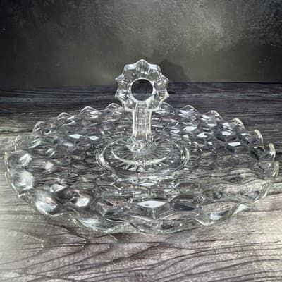 Vintage Fostoria American Glass Center Handle Serving Sandwich Plate Tray 1960's