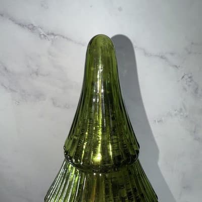 GREEN METALLIC Glass Christmas Tree Mercury SCULPTURE HOLIDAY DECOR 13” 8” - Thumbnail 5