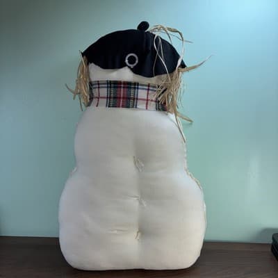 Primitive Stuffed Snowman Large 20” Pillow Primitive Patchwork Plaid Buttons - Thumbnail 6