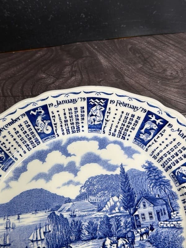 Alfred Meakin 1979 Calendar Plate Blue and White God Bless Our House Zodiac - Thumbnail 4