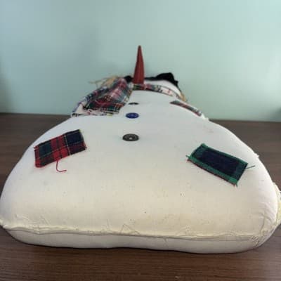 Primitive Stuffed Snowman Large 20” Pillow Primitive Patchwork Plaid Buttons - Thumbnail 10