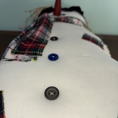 Primitive Stuffed Snowman Large 20” Pillow Primitive Patchwork Plaid Buttons - Thumbnail 11