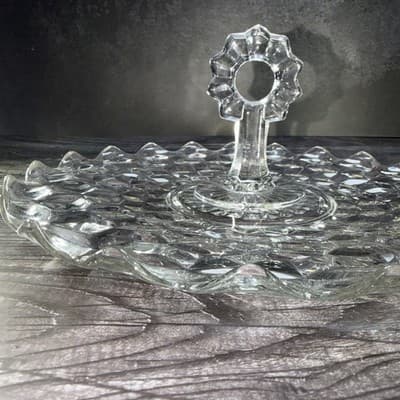 Vintage Fostoria American Glass Center Handle Serving Sandwich Plate Tray 1960's - Thumbnail 3