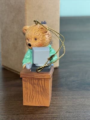 Vintage 1996 Office Work Desk Computer Bear Ornament Rubber Dad Working - Thumbnail 7
