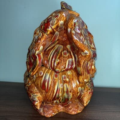 Vintage Atlantic Mold Hand Painted Ceramic Hen Rooster Chicken Cookie Jar Brown - Thumbnail 6