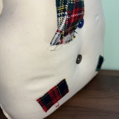 Primitive Stuffed Snowman Large 20” Pillow Primitive Patchwork Plaid Buttons - Thumbnail 4