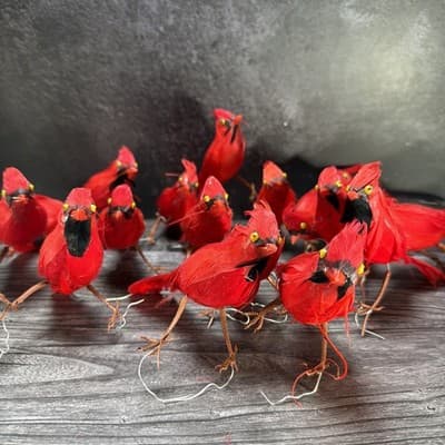Vintage Lot Of 17 Cardinals with Feathers And Wire For Hanging Ornaments Crafts