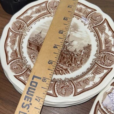 J&G Meakin Designer Plate Americana Style House Ironstone Brown Ships Harbor VTG - Thumbnail 9