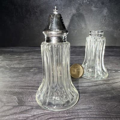 Vintage Leonard Crystal SilverPlated 6" Tall Salt & Pepper Shakers - Thumbnail 14