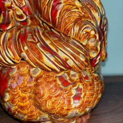 Vintage Atlantic Mold Hand Painted Ceramic Hen Rooster Chicken Cookie Jar Brown - Thumbnail 4