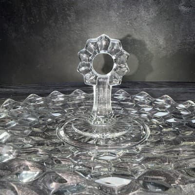 Vintage Fostoria American Glass Center Handle Serving Sandwich Plate Tray 1960's - Thumbnail 2