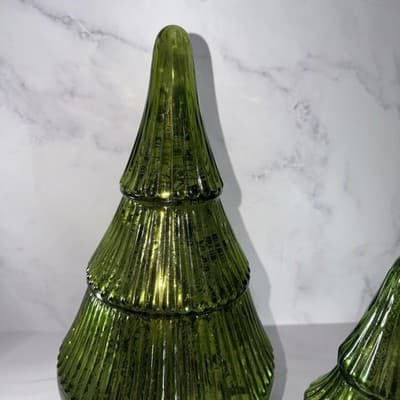 GREEN METALLIC Glass Christmas Tree Mercury SCULPTURE HOLIDAY DECOR 13” 8” - Thumbnail 2