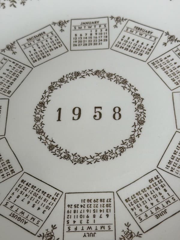 Vintage King's 1958 Calendar Plate Gold Filigree Seasons Greetings - Thumbnail 4