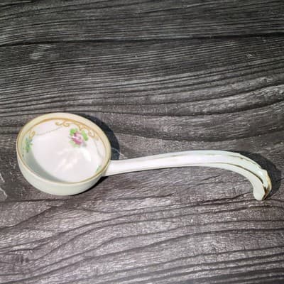 Antique Nippon Noritake Hand Painted Condiment Ladle Flowers And Gold