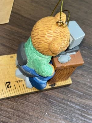 Vintage 1996 Office Work Desk Computer Bear Ornament Rubber Dad Working - Thumbnail 12