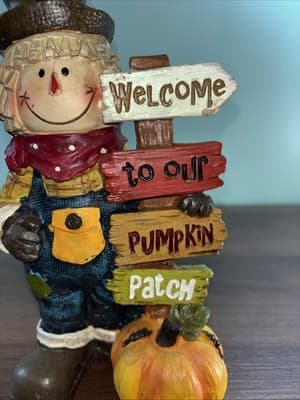 Harvest Fall Decor Figurine-Farmer With Welcome To Our Patch Sign 8 “ Tall - Thumbnail 2