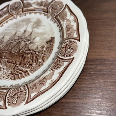 J&G Meakin Designer Plate Americana Style House Ironstone Brown Ships Harbor VTG - Thumbnail 5