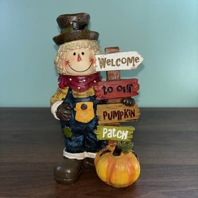 Harvest Fall Decor Figurine-Farmer With Welcome To Our Patch Sign 8 “ Tall - Thumbnail 4