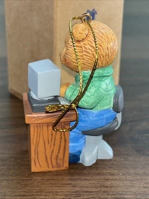 Vintage 1996 Office Work Desk Computer Bear Ornament Rubber Dad Working - Thumbnail 6