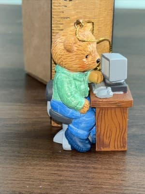 Vintage 1996 Office Work Desk Computer Bear Ornament Rubber Dad Working - Thumbnail 13