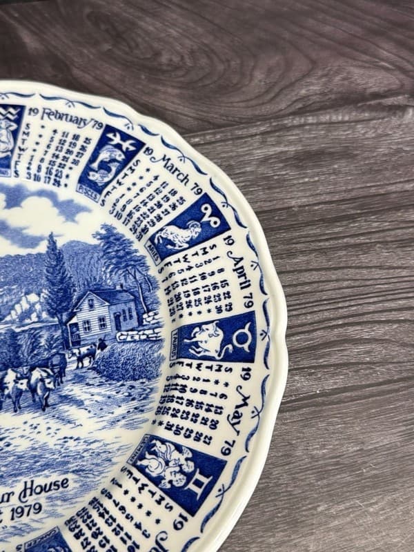 Alfred Meakin 1979 Calendar Plate Blue and White God Bless Our House Zodiac - Thumbnail 5
