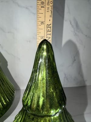 GREEN METALLIC Glass Christmas Tree Mercury SCULPTURE HOLIDAY DECOR 13” 8” - Thumbnail 9