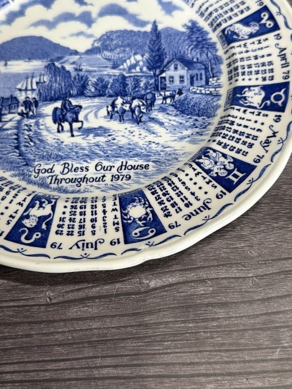 Alfred Meakin 1979 Calendar Plate Blue and White God Bless Our House Zodiac - Thumbnail 6