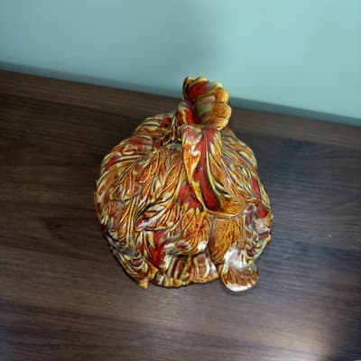 Vintage Atlantic Mold Hand Painted Ceramic Hen Rooster Chicken Cookie Jar Brown - Thumbnail 8