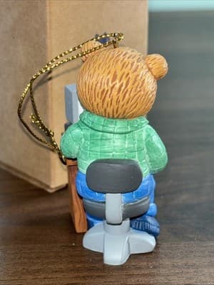 Vintage 1996 Office Work Desk Computer Bear Ornament Rubber Dad Working - Thumbnail 5