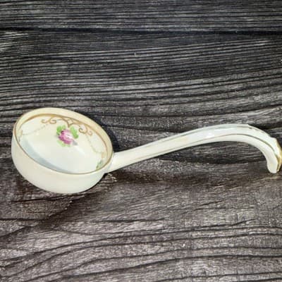 Antique Nippon Noritake Hand Painted Condiment Ladle Flowers And Gold - Thumbnail 7