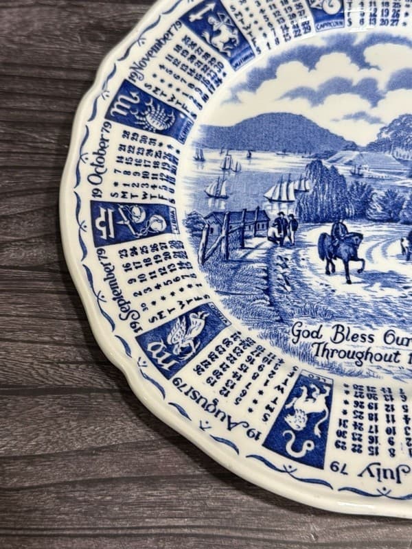 Alfred Meakin 1979 Calendar Plate Blue and White God Bless Our House Zodiac - Thumbnail 3