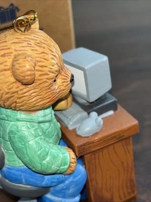 Vintage 1996 Office Work Desk Computer Bear Ornament Rubber Dad Working - Thumbnail 3