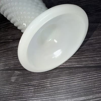 Vintage Anchor Hocking Hobnail Milk Glass Dots Dashes Flower Vase 9.5" Scalloped - Thumbnail 10