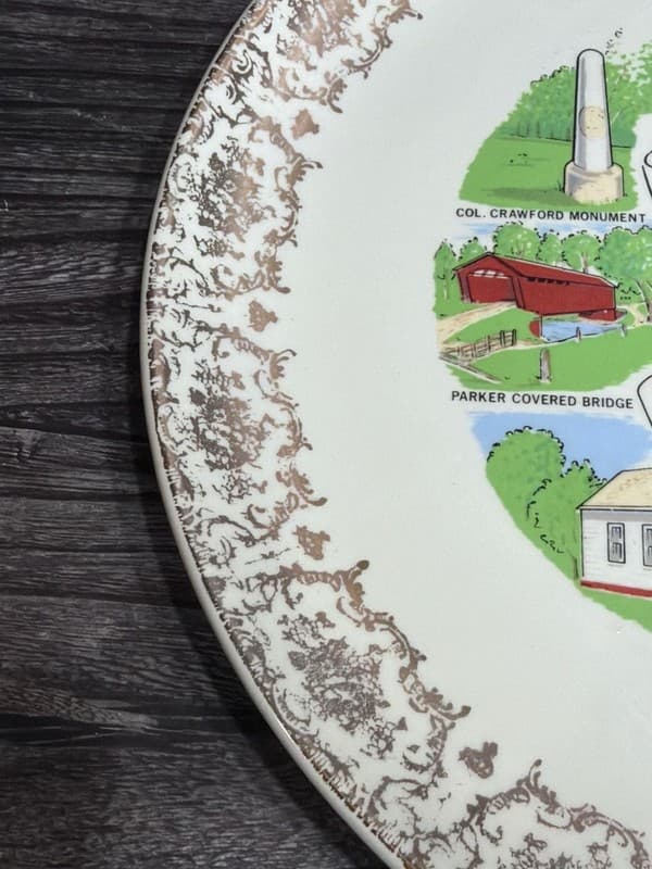 Vintage Historical Wyandot County Ohio Souvenir Collector Plate Gold Filigree 9. - Thumbnail 7