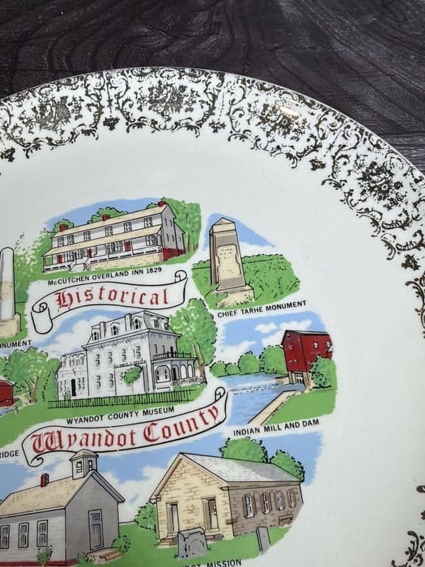 Vintage Historical Wyandot County Ohio Souvenir Collector Plate Gold Filigree 9. - Thumbnail 6