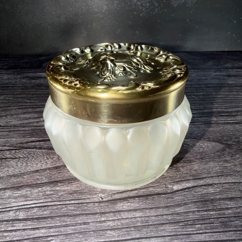 VTG Estée Lauder Re-Nutriv Powder Frosted Glass Jar w/ Gold Tone Embossed Lid