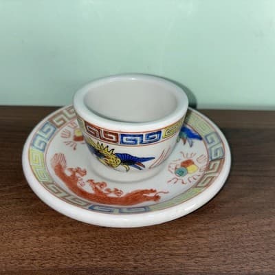 Vintage F.S. Louie Berkeley Oregon Tea Cup Saucer Coffee Mug Dragon Peacock Chip - Thumbnail 7
