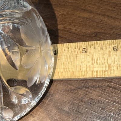 Cut Lead Crystal - Dual Handle SUGAR BOWL Flower Etchings - Sawtooth Edge - Thumbnail 13
